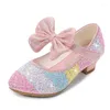 Flat Shoes Children's High Heel Princess Party Spring Girls Läder Baby Barn Single Little Crystal