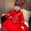 Roupas étnicas de inverno garotas vestidos chineses hanfu vestidos de bebê tang de tang de terno e saia