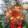 UPS Decorative Flowers 10pcs Christmas Tree Garland Glitter Hollow Artificial Flower Ornaments Pendant DIY Wreath Wedding