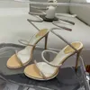 Absatzsandalen Damenschuh Strassschuhe Knöchelumlaufende hochhackige Sandale Kristall besetzte Schlange Luxusdesigner Mode Rc Cleo 35-42