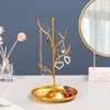 Jewelry Pouches Display Stand Rack Tree Golden & Tray Women's Dressing Table Small Objects Fine Leaf