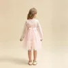 Robes de fille rose clair pleine Illusion manches fleur arc sur mesure longueur au genou robe de bal Poshoot