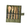 Flatvaruuppsättningar Portabelt trämbestick Set trägerobesöken Knivar Forker Spoons Chopsticks Travel Cogervis kostym Miljö med väskan gåva