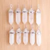 Natural Stone Pendants Crystal Bullet Hexagonal Point Pendulum Column Reiki Healing Chakra Jewelry Silver Plated N3054