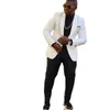 白いアフリカンの男性スーツ結婚式のプロムグルームタキシードショールラペルスリムフィットマレスジャケットとブラックパンツマンファッション