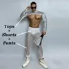 Scene Wear Nightclub GoGo Dance Costume Sexiga paljetter Toppar Mesh Pants Rave Outfit Muscle Man Pole Dancing Clothes Hip Hop Dancewear VDB5815