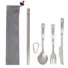 Dinnerware Sets Titanium Cutlery Set Extra Strong Ultra Lightweight 3/4/5 Piece Knife Fork Spoon Chopsticks Brush Kitchen Tool Accessory