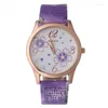 Polshorloges mode elegante bloemen lederen band kwarts kijk vrouwen luxe kristallen klok uur montre femme orologi donna