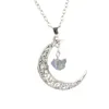 Natürliche Stein Kristall Hohl Mond Anhänger Halskette Mini Raw Erz Fluorit Reiki Achat Healing Charms Halskette für Frauen Schmuck