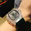 Многофункциональные суперконтроны Richa Milles Mens Mechanical Watch Полностью автоматические выполированные персонализированные прозрачные хрустальные стеклянные ленты-банкомат