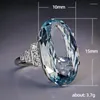 Wedding Rings Luxury Oversized Oval Blue Crystal Ring Cubic Zirconia Promise Love Ladies Engagement Women Jewelry