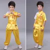 Stage desgaste infantil Chinês tradicional uniforme de kungfu hanfu ano taekwondo wushu tang terno bordado cetim meninos meninas taichi roupas