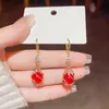 Lustre de berro 2022 Novo brincos de queda de opala vermelha simples para mulheres Micro Pave de zirc￴nia j￳ias