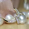 Wedding Rings Design Big Imitation Pearl Ring For Women Elegant Anniversary Party High Quality Statement Jewelry Drop