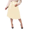 تنورات النساء بالإضافة إلى الحجم PVC عالية الخصر طول ركبة الصلبة تنورة مطوية خط لامعة مكتب سيدة القوطية امتداد Midi Faldas