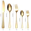 Dinnerware Sets 20pcs Gold Fork Spoon Knife Stainless Steel Cutlery Set Silverware Tableware Chopsticks IceTea Flatware