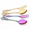 Servis uppsättningar Royal Gold Cutlery Set Knife Dessert Fork Coffee Spoon Flatvaror Rostfritt stål Silvervaror Hem Köksbeteckna