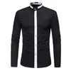 Camisas casuais masculinas Moda mandarim camisa de colar