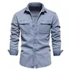 Casual shirts voor heren Spring Autumn Street Retro Mens denim shirt jas uitspoelde top fashion motobiker voor mannen zwart blauwe Korea-stijl