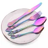 Servis uppsättningar Royal Gold Cutlery Set Knife Dessert Fork Coffee Spoon Flatvaror Rostfritt stål Silvervaror Hem Köksbeteckna