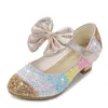 Flat Shoes Children's High Heel Princess Party Spring Girls Läder Baby Barn Single Little Crystal