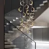 Ljuskronor trappljus lång ljuskrona duplex bygga svart led enkel lyx kreativ villa loft vardagsrum ring inomhus