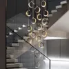 Chandeliers Stair Light Long Chandelier Duplex Building Black LED Simple Luxury Creative Villa Loft Living Room Ring Indoor