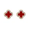 Liść Szpilki Kolczyki dla Kobiet Dziewczyn Moda Luksusowy Rhinestone Kwiat 925 Srebrna Igła Biżuteria Ucha Czarny Zielony Biały Czerwony Cztery Liście Urok Kolczyki Akcesoria