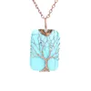 Rero Natural Stone Crystal Tree of Life Pendant Necklace Square Rectangle Reiki Agate Healing Charms Necklace for Women Jewelry