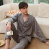 Men's Sleepwear Men 2PCS Pajamas Suit Casual Satin Sleep Set Nightwear Size 4XL Long Sleeve Nightgown Pyjamas Home Clothing