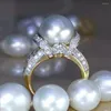 Wedding Rings Design Big Imitation Pearl Ring For Women Elegant Anniversary Party High Quality Statement Jewelry Drop