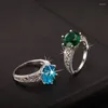 Wedding Rings Elegant Sky Blue Zirkon Green Crystal Silvered Argent voor vrouwen Ring Us #Maat #6 / #7 #8 #9 M03-J2023