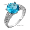 Wedding Rings Elegant Sky Blue Zirkon Green Crystal Silvered Argent voor vrouwen Ring Us #Maat #6 / #7 #8 #9 M03-J2023