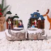 Kerstdecoraties T5EF Scene Snowy Village Huis met LED Light Musical Revolving Santa Claus