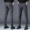 Men's Pants Mens Plaid Cotton Fashions Pencil Linen Male Casual England Grid Striped Man Slim Fit Harem