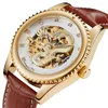 Wristwatches Luxury Rose Gold Dragon Men Watch Skeleton Automatic MECHANICAL Wristwatch Engraved Golden Steel Genuine Leather Band Male