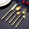 Dinnerware Sets 4/5 Pieces Gold Bamboo Look Cutlery Set Stainless Steel Steak Knife Fork SpoonTableware Design Luxury Dinner