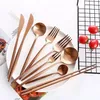 Rose Gold Cutlery Set Spoon Fork Knives Silverware Set Dessert Butter Spoon Chopsticks Kitchen Dinnerware set Western b103