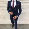 Classic Navy Blue Mens Cost Pantalon de gilet de veste en 3 pi￨ces ensemble Tuxedo ￠ deux poitrines pour le mari￩ Blazer Terno Masculino