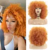 Perucas sintéticas Afro Winky Curly Wig para mulheres Cabelo curto laranja com franja Festa de cosplay feminina de onda solta