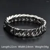 Lien Bracelets 14mm Haute En Acier Inoxydable Poli Argent Couleur Chaîne Gourmette Cubaine Hommes Bracelet Bracelet Cadeau De Noël 8.66 pouces En Gros