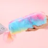 Rainbow Pen Bag With Plush Ball Gradient Colors Pencil Case for School Student Office 1223188