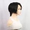 Noir T Part Lace Wigs Human Hair Straight Long Side Part Short Pixie Cut