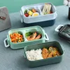 Zestawy naczyń obiadowych Podwójna warstwowa pudełko na lunch materiał zdrowy BPA Darmowe bento do pracy/szkolnego pojemnika mikrofalowego ogrzewania