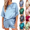 Women's Tracksuits 3XL Women Satin Tracksuit Shorts Sleeve T-shirts Pants 2 Piece Sets Casual Loose Sleepwear Summer Streetwear