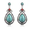 Boucles d'oreilles à dos charmant Tibet argent mode Vintage 925 calcédoine corail TURQUOISES boucle d'oreille femme chance bijoux gratuit