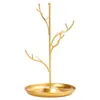 Jewelry Pouches Display Stand Rack Tree Golden & Tray Women's Dressing Table Small Objects Fine Leaf