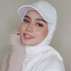 2 piezas nuevas gorras de béisbol de moda musulmana con bufanda Hijab Shawl Color sólido Sombrero de turbante para mujeres Listas para usar