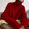 Malhas femininas tees outono e inverno grosso suéter de cashmere feminino suéter de altura do pescoço de pescoço quente maconha solta jaqueta de camisola de base 220930