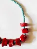 Choker Wedding Woman Jewelry Red Coral Cylinder Round Stone Necklace Exaggerate Handmade Charm